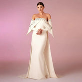 Elegant Off White Mermaid Dubai Evening Dress with Cape Long Sleeves Off Shoulder Arabic Wedding Party Gowns SF008